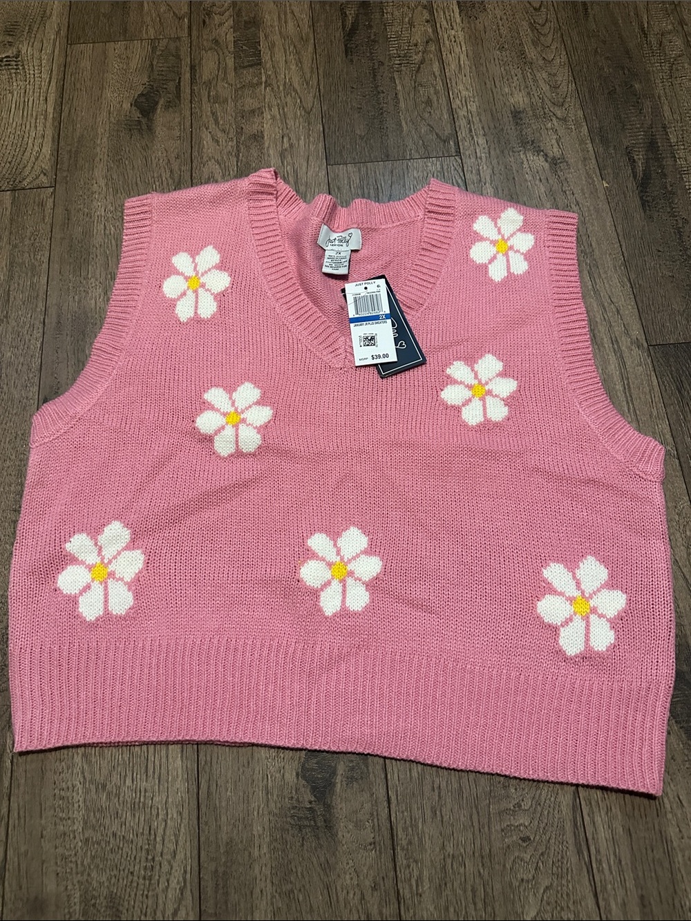 Just Polly 21 Pink Floral Knit Sweater Vest
